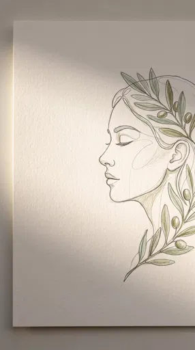 Woman Profile Drawing with Olive Branches