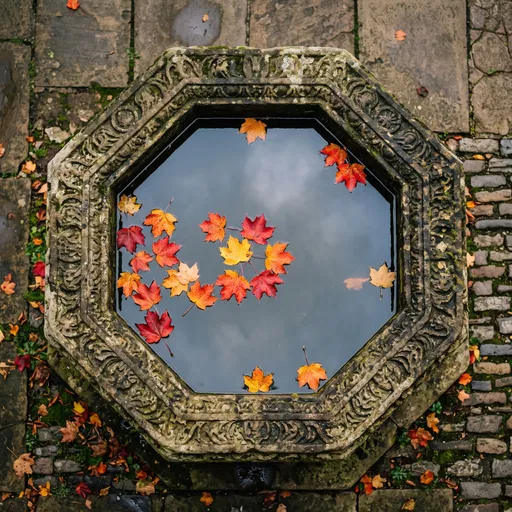 Autumn Maple Leaves in Stone Basin