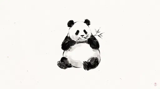 Minimalist Sumi-e Ink Panda Eating Bamboo