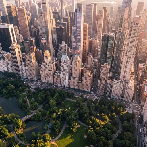 Aerial View of Park and Skyscrapers