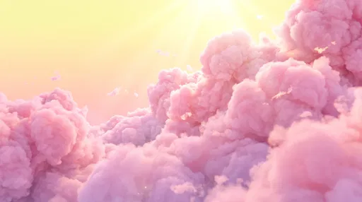 Dreamy Pink Clouds Under Yellow Sunbeams