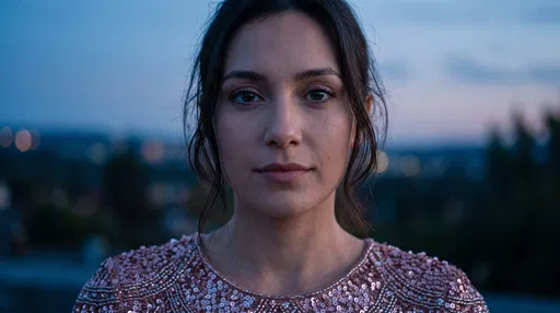 Woman in Pink Sequined Dress at Twilight