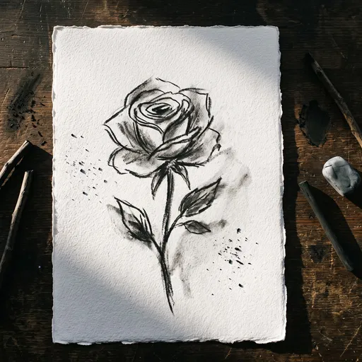Charcoal Rose Sketch on Textured Paper