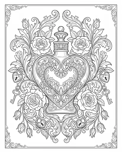 Victorian Heart Perfume Bottle Coloring Page