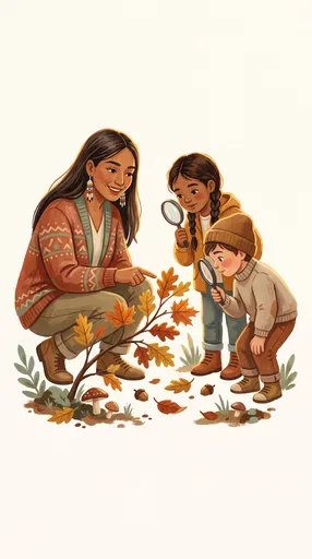 Teacher and Children Examining Autumn Leaves