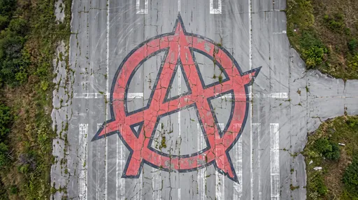 Aerial View of Anarchy Symbol on Runway
