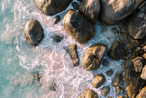 Overhead Coastal Boulders in Turquoise Surf