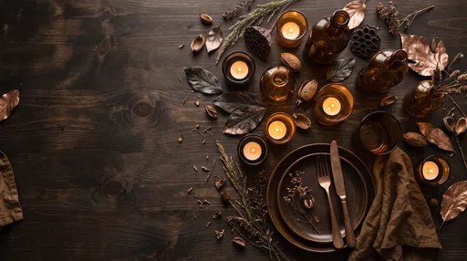 Autumn Table Flat Lay with Candles