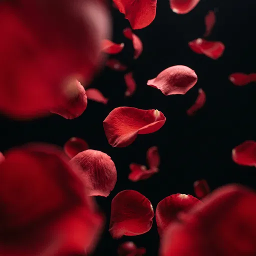 Falling Red Rose Petals on Black