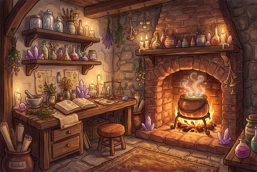 Cozy Alchemist Potion and Crystal Workshop