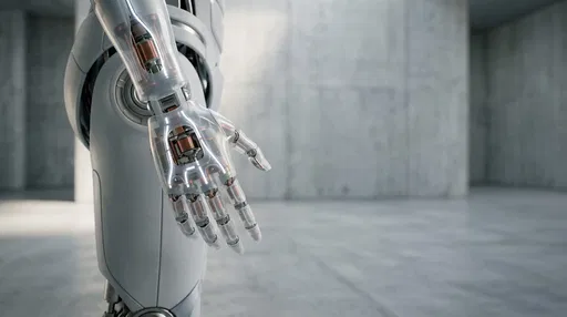 Translucent Android Hand in Concrete Hall