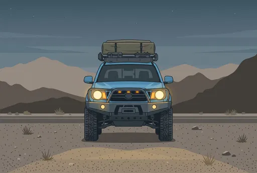 Blue Overland Pickup Truck at Dusk
