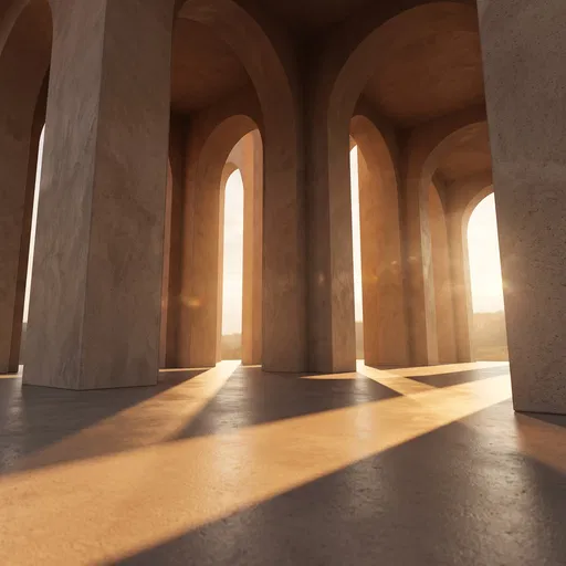 Minimalist Taupe Arch Colonnade at Sunset