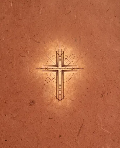 Geometric Cross Design on Terracotta Paper