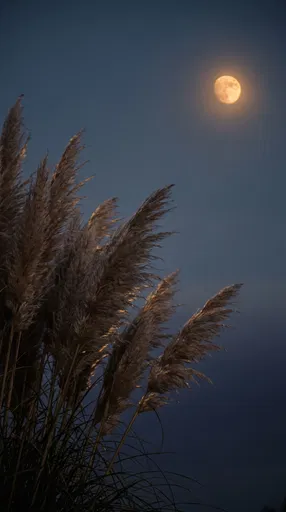 Pampas Grass Under Twilight Moon