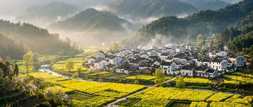 Traditional Huizhou Village in Spring Valley