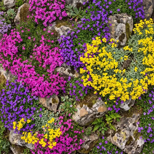 Colorful Spring Rockery Flowers Top View