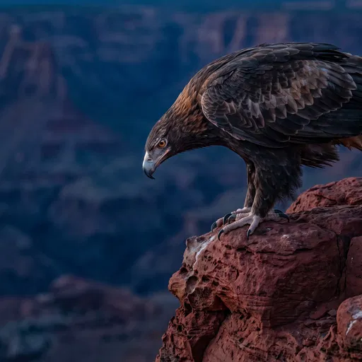 Eagle Perched on Red Canyon Cliff