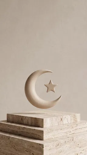 Beige Crescent Moon on Travertine Plinth