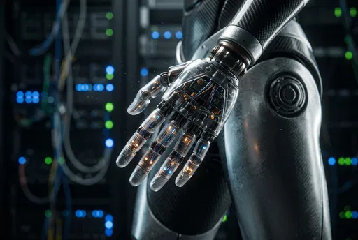 Cybernetic Hand With Translucent Glowing Fingers