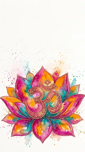 Watercolor Lotus and Ornate Om Symbol
