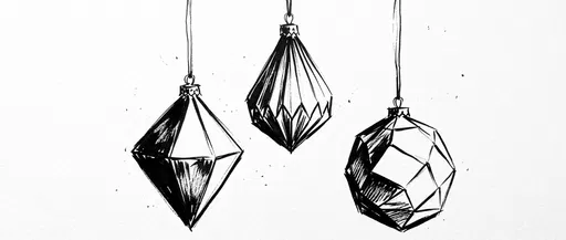 Black Ink Sketch of Geometric Christmas Baubles