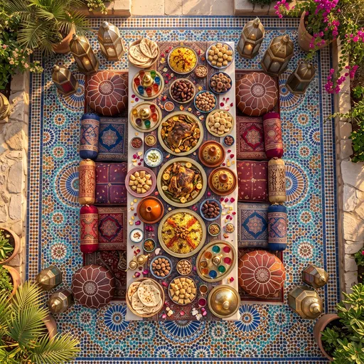 Overhead View of Outdoor Moroccan Eid Feast