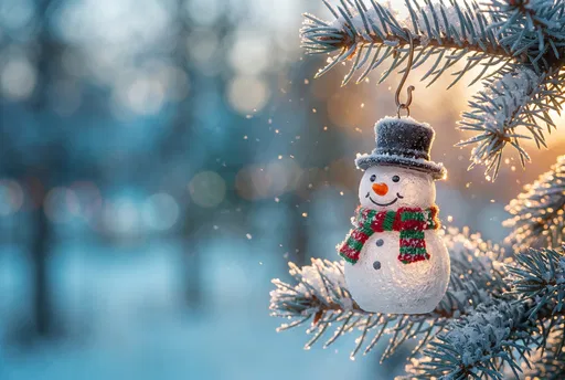 Frosty Snowman Ornament on Snowy Branch