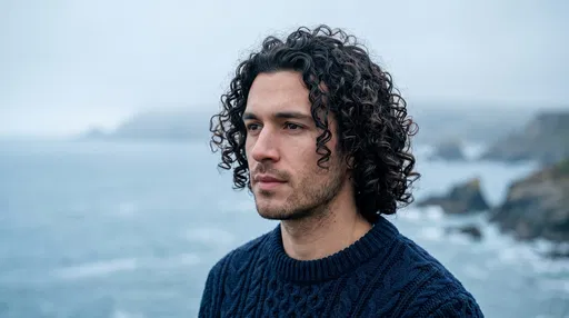 Man With Curly Hair By Coast