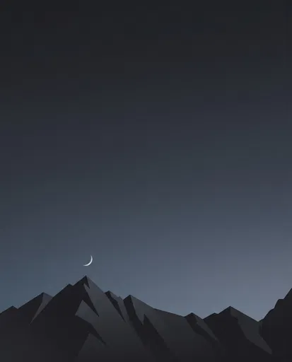 Minimalist Crescent Moon Over Dark Mountain Peaks