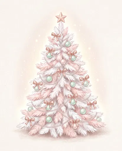 Pastel Pink and White Christmas Tree Illustration