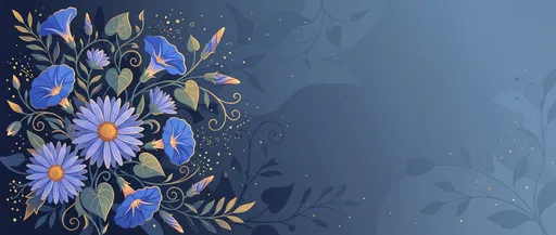 Blue Morning Glories and Asters Banner