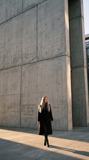 Woman Standing by Minimalist Concrete Wall