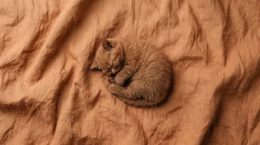 Sleeping Cinnamon Kitten on Terracotta Linen