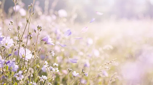 Sunlit Lavender Wildflowers with Drifting Petals