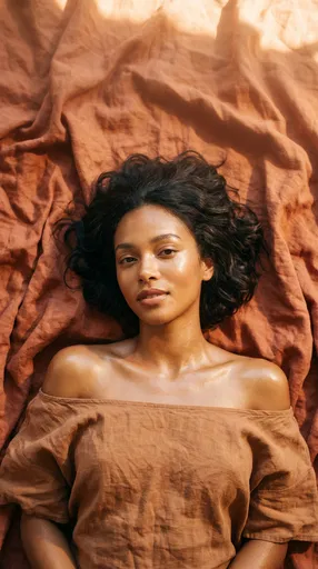 Woman Lying on Terracotta Linen
