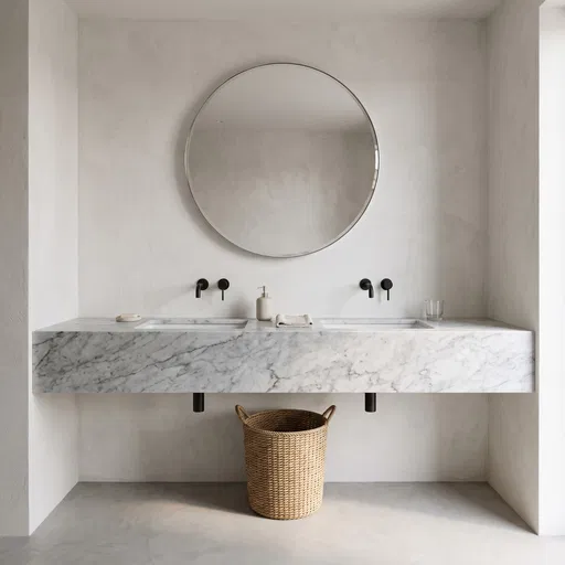 Minimalist Marble Vanity and Round Mirror