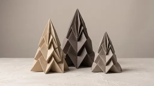 Three Neutral Origami Paper Christmas Trees