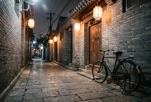 Quiet Beijing Hutong Alley at Night