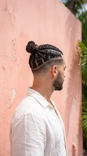 Man With Braided Bun and Low Fade
