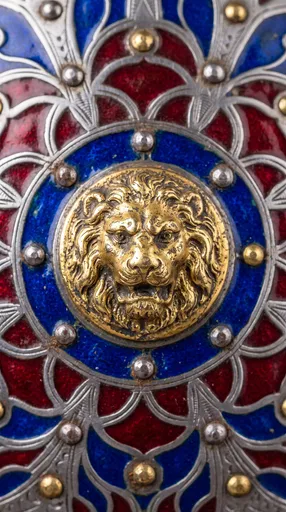 Ornate Medieval Shield with Brass Lion