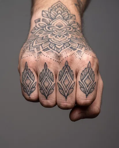 Close-Up of Ornamental Dotwork Hand Tattoo