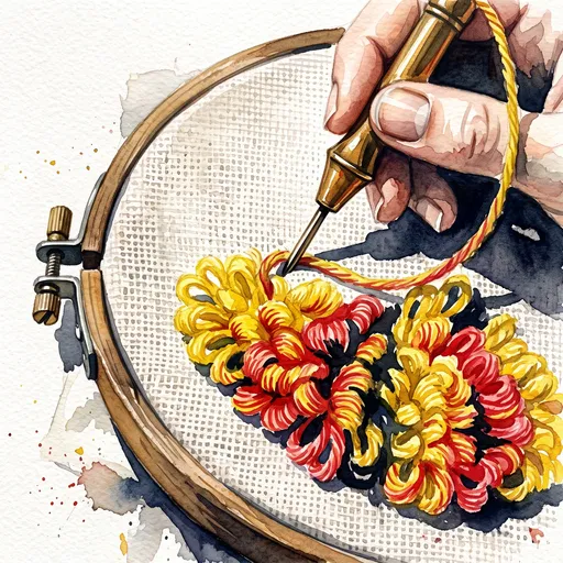 Watercolor Illustration of Punch Needle Embroidery
