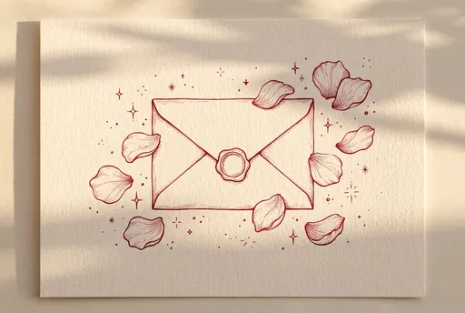 Red Fineliner Envelope and Rose Petals Drawing