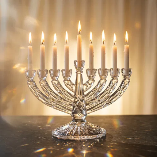 Lit Crystal Menorah with Rainbow Light