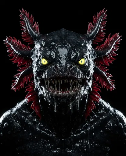 Terrifying Black Abyssal Amphibian Monster Portrait