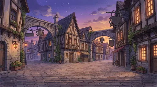 Fantasy Medieval Town Street at Dusk