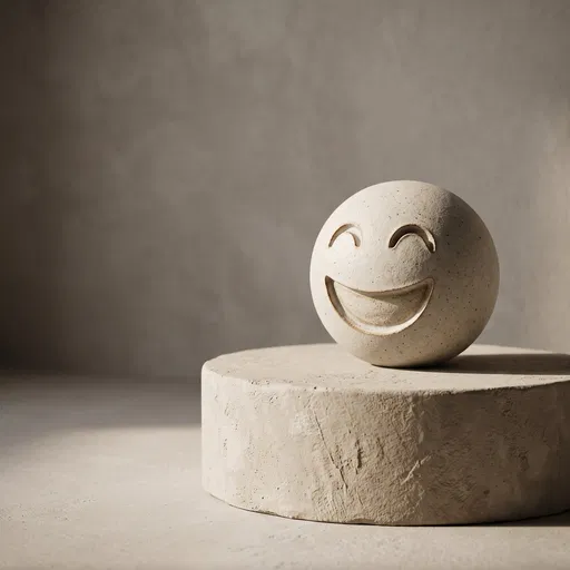 Ceramic Smiley Sphere on Plaster Pedestal