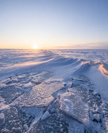 Golden Sunrise Over Frozen Polar Plains
