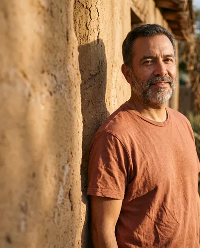 Smiling Middle-Aged Man by Adobe Wall